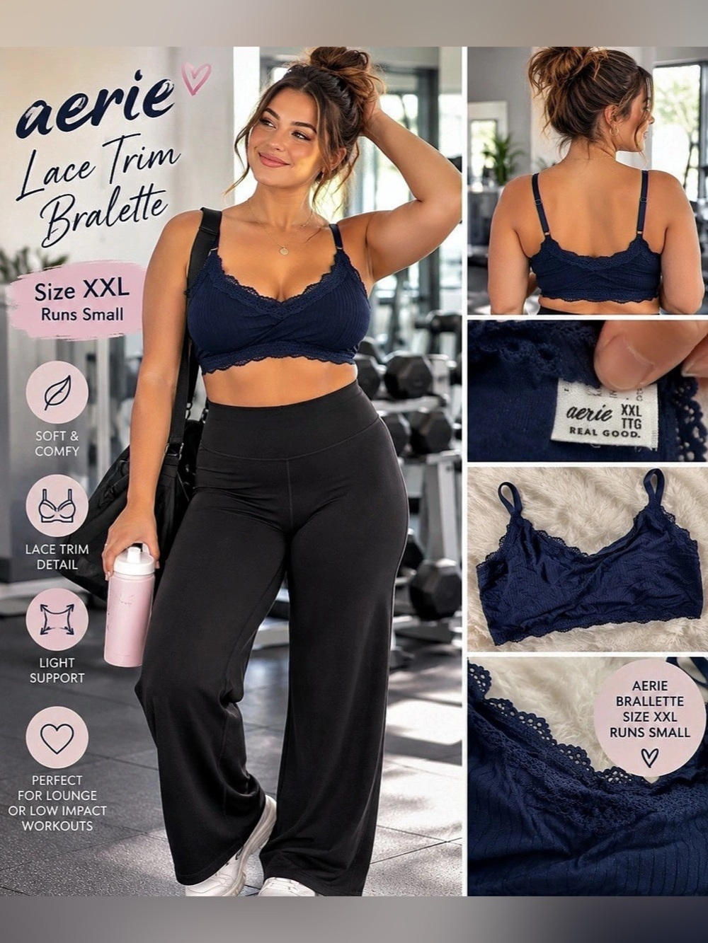 aerie Overslept Modal Lace Trim Bralette Blue XXL